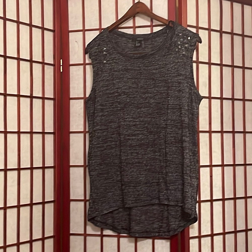 Forever 21 Large Scoop Neck Black and White Embellished Shoulder Tank Top!